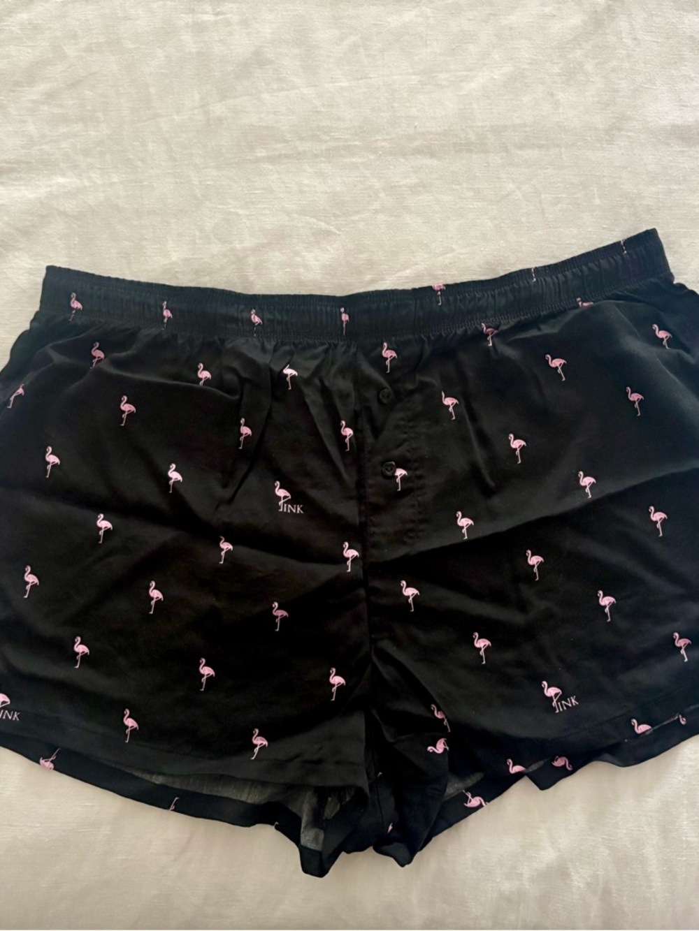 Victoria's Secret Black Boxer Shorts with Pink Flamingo Print